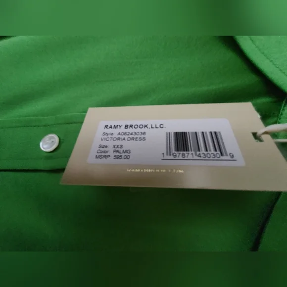 Ramy Brook Silk Victoria Tropic Green Button Tie Dress. Size XXS NWT - Picture 6 of 7
